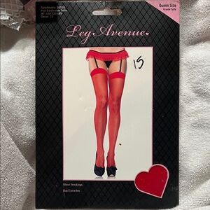 Leg Avenue Red Sheer Thigh High Stockings - Queen Size